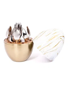 Cutlery set, oval, 24 pieces, golden, marble