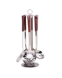 Flatware Set 7 Pieces Silver With Wooden Handle