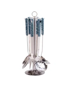 7-Piece Spoons Set Silver With Granite Handle