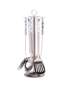 7-Piece Spoons Set Silver With White Marble Handle