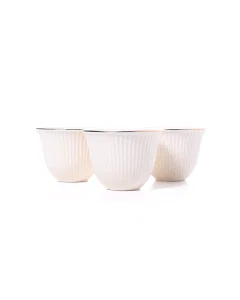 A set of white ceramic cups with a golden font, 12 pieces
