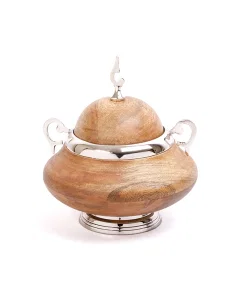 Wooden serving bowl with bottom and lid