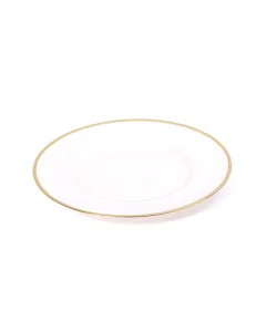 White glass dish with a gold rim