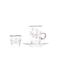 Luxurious Turkish crystal coffee and tea set 18 pieces, silver