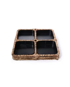 A 4-square serving plate with a tumbled base