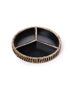 A 3-section circular serving plate with a shaved base