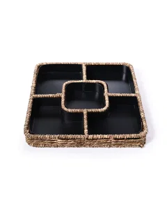 A 5-square serving plate with a tumbled base 