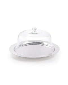 Large silver serving plate with lid