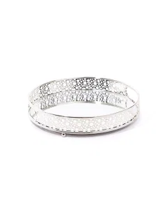 Small round silver mirror tray