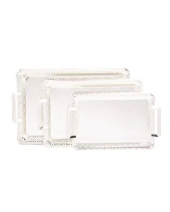 Silver embossed tray set, 3 pieces