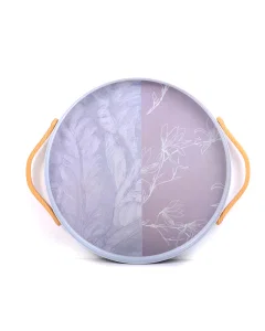 Gray and pink serving tray - with wooden handle