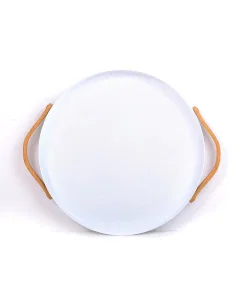 White serving tray - with wooden handle