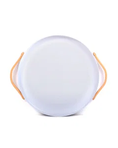Beige serving tray - with wooden handle
