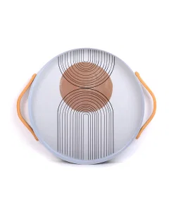 White and gray serving tray - with wooden handle