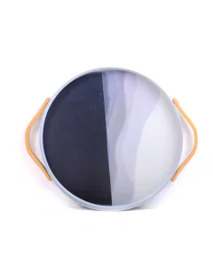 Black and white serving tray - with wooden handle