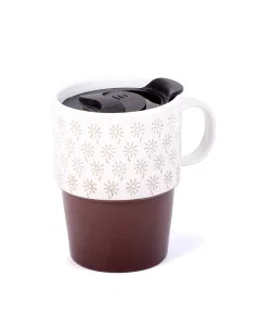 Porcelain cup with brown and white lid