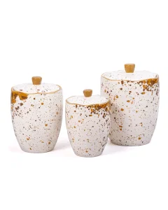 A set of 3 pieces of golden porcelain storage boxes