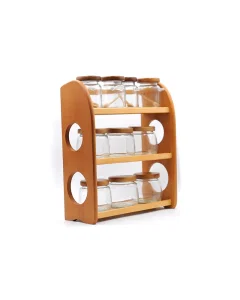 A set of 10-piece spice boxes with a stand